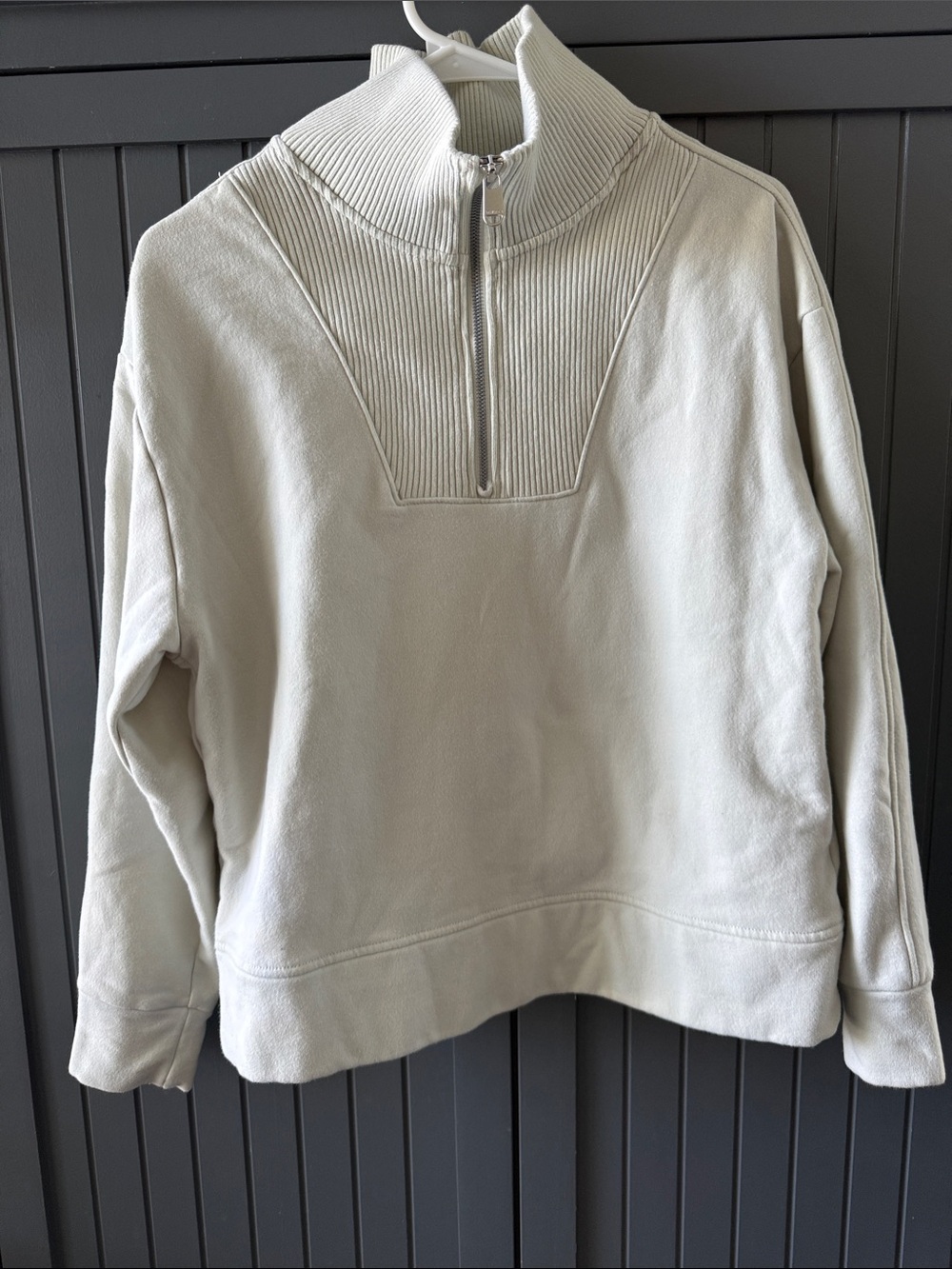 Athleta Cream Ribbed Half-Zip Mock Neck Sweatshirt